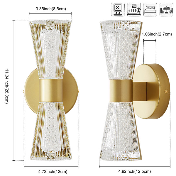 Mercer41 Gunveig LED Corner Crystal Glass Wall Light Dimmable Bath Bar Wall Sconce Wayfair